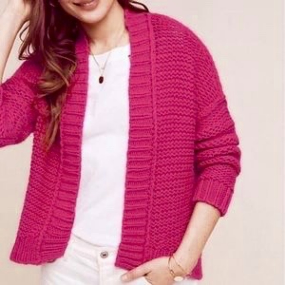 Anthro Moth Open Front Chunky Knit Cardigan